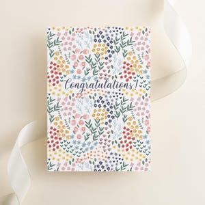Carte de félicitations imprimable numérique florale Félicitations au nouveau couple, carte de vœux, nouvelle offre d'emploi, nouvelle maison, cadeau de naissance