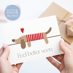 Carte imprimable pour les amoureux des teckels, vous pensez à vous, carte pour les amoureux des chiens, cadeau de rétablissement immédiat, carte de rétablissement instantanée, chiot mignon