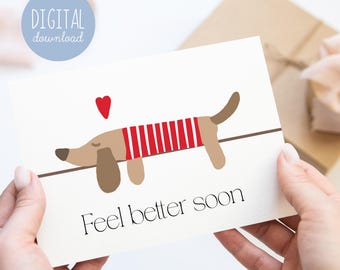 Cartão de melhoras para filhote de Dachshund (download digital)