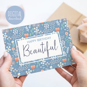 Feliz aniversário lindo cartão de felicitações presente para amigo, presente para namorada, presente para esposa | Cartão de aniversário floral para impressão