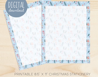 Christmas Printable Stationery Letter Writing Lined Unlined 8.5” x 11” Stationary Digital Download Illustrated by Kathrin Legg