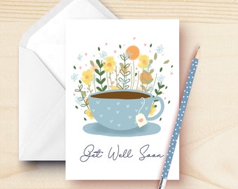 Get Well Soon Greeting Card Tea Lovers Hand Drawn by Kathrin Legg