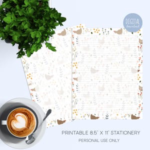 Papelería imprimible con forma de pollo, para escribir cartas, con líneas y sin líneas, de 8,5 x 11 pulgadas, para descargar en formato digital, ilustrada por Kathrin Legg