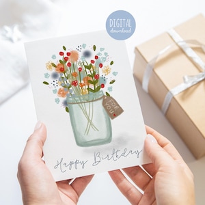 Happy Birthday Grußkarte illustriert von Kathrin Legg Sofortige Geburtstagskarte Geschenk für Sie, Geschenk für Mama, Geschenke am Arbeitsplatz
