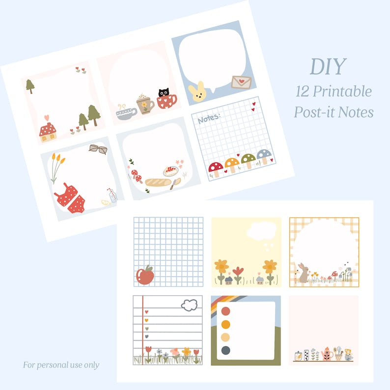Printable Post-it Notes, Instant Memo Pad, Printable Notepad, Cute ...