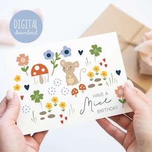 Carte d'anniversaire numérique souris douce pour enfants Carte souris pour bébé Cadeau pour premier anniversaire Imprimable Carte d'anniversaire Avoir une souris Kathrin Legg