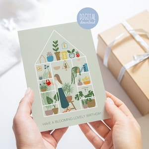 Tarjeta de feliz cumpleaños digital Una hermosa y floreciente tarjeta de cumpleaños para mamá Regalo para el jardín Tarjeta de cumpleaños Dibujado a mano Kathrin Legg Floral Cumpleaños