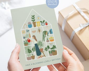 Florale Geburtstagskarte: Garten, Handgezeichnet (Digitaler Download)