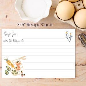 Cartões de receita 3x5" Digital Instant Download Cartão de receita de culinária country Presente de confeitaria Presente de receita para menina da fazenda Ilustrado por Kathrin Legg