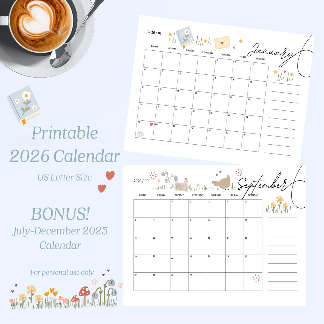 2026 Illustrated Monthly Calendar: Cozy Home Printable (letter Size PDF ...