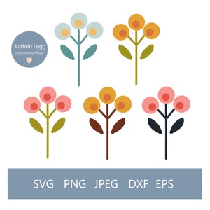 Instant Download Hand Drawn Retro Scandi Flower SVG | Floral Clipart | Flower Silhouette Cut File | Cricut File