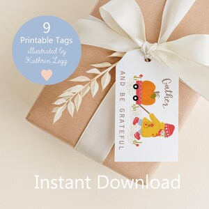 Druckbare Geschenkanhänger für Thanksgiving Geschenke | Herbstgeschenke für Familie Gather and Be Grateful Geschenkanhänger für Kinder Kürbis pflücken Erntezeit