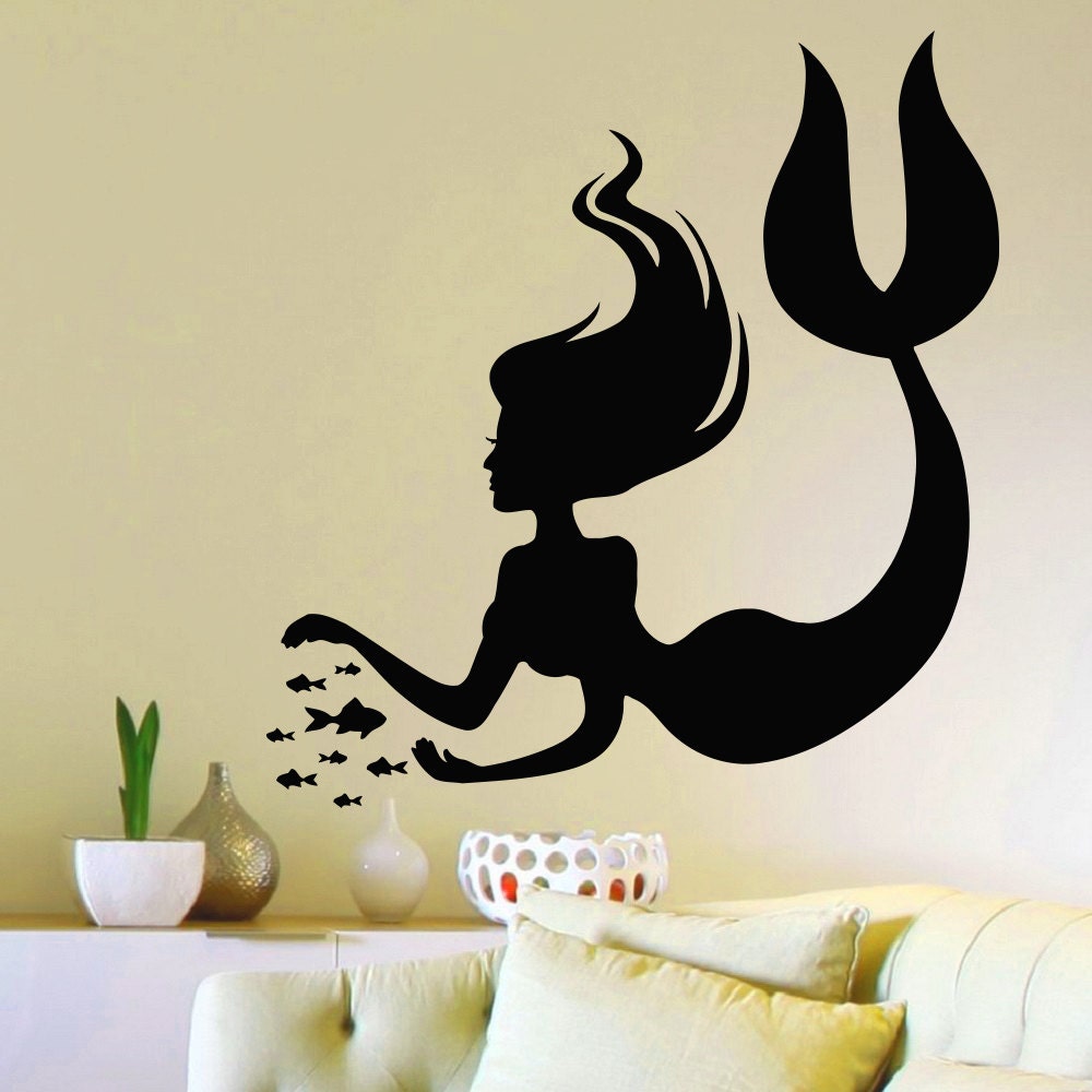 Mermaid Wall Decal Water Nymph Nature Fish Hair Beauty Sea Etsy