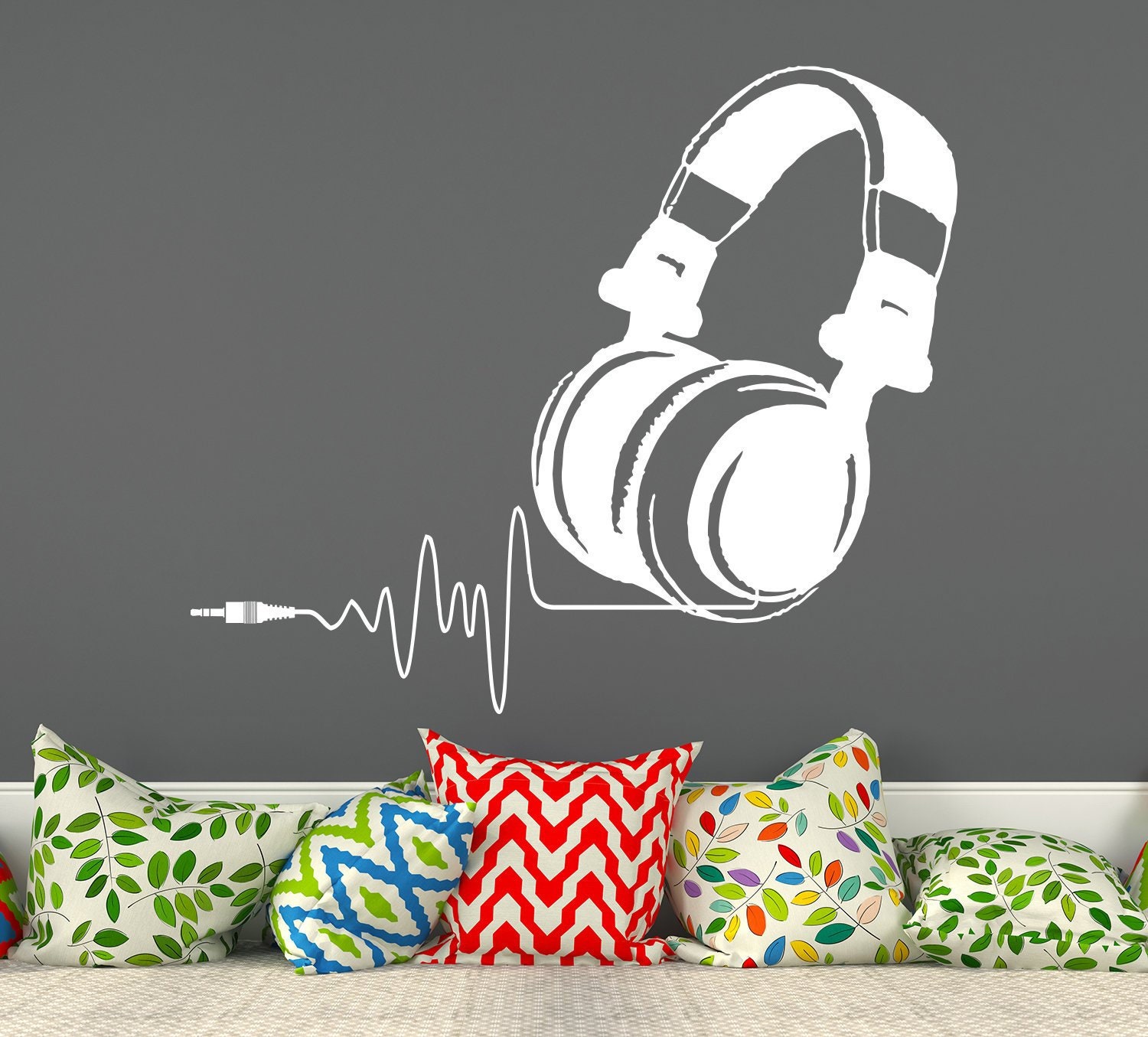 Music Wall Decal DJ Headphone Audio Music Pulse Sign Removable Etsy