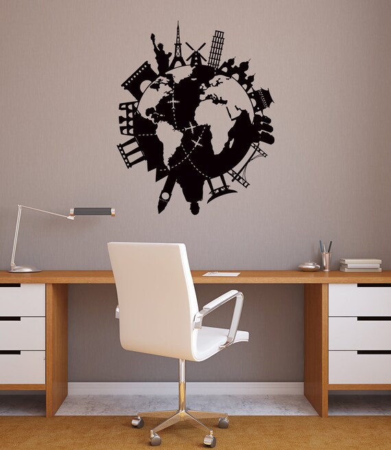 Items similar to Wall Vinyl Decals World Travel Map Decal Sticker Home