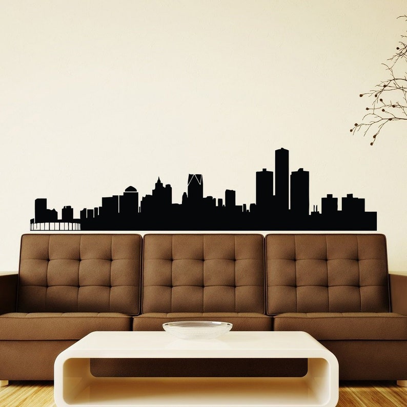 Detroit City Skyline Decal Detroit Vinyl Sticker State Wall Etsy