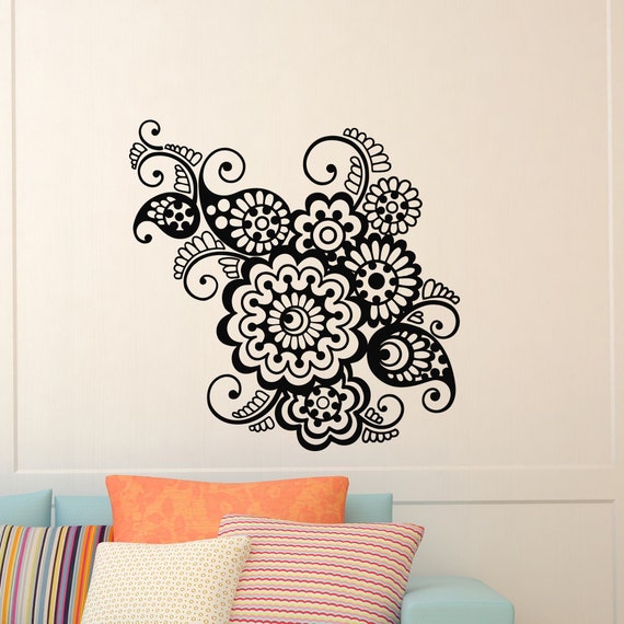 wall decal vinyl sticker indian pattern yoga flower indie | etsy