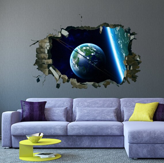 Planets Galaxy Hole In The Wall Decal Earth Space - Vinyl Stickers For The Wall Planets Galaxy Hole In The Wall Decal Earth Space - Vinyl Stickers For The Wall