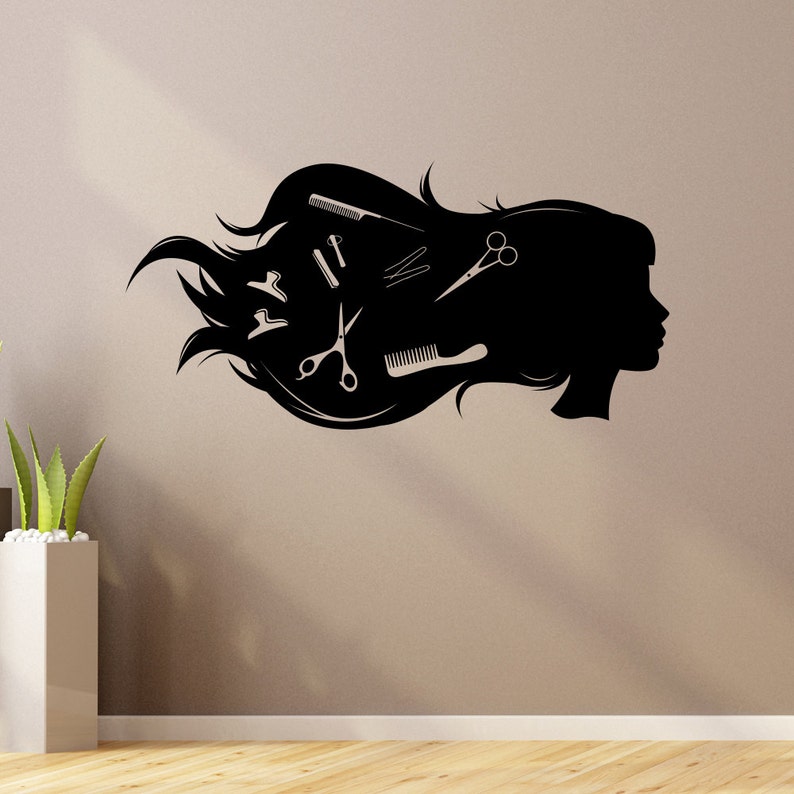 Beauty Salon Wall Decal Vinyl Sticker Hair Decals Murals Scissors Stylist Decor Girls Bedroom Z864