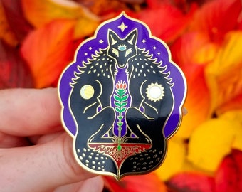 LIMITED EDITION  Shared Consciousness Hard Enamel Pin   -  Wolves Canines Twin Flame Soulmate Mythological Moon Sun Circle Spiritual