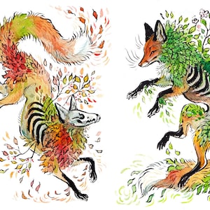 Friends of Change  Lustre prints (2 prints!)    - Foxes Life Death Circle of Life Vulture Culture Watercolor Painting Wall art