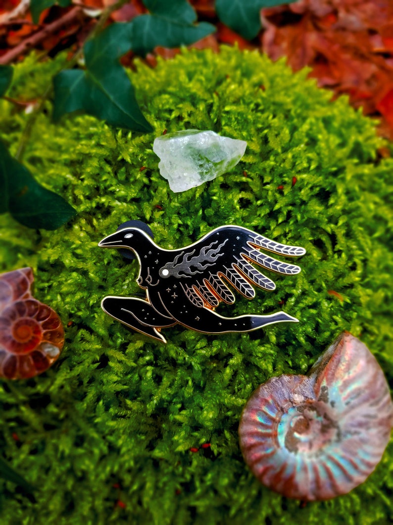 Hedge Rider Hard Emaille Pin Göttin Vogel Hexe Sterne Rabe feminin spirituell Bild 4