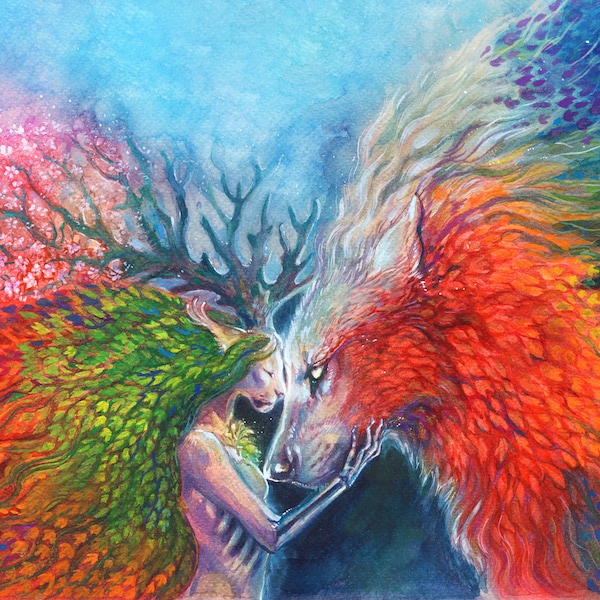Seasonal Exchange print - Wolf Girl Love Autumn Winter Summer Season Love Fantasy Skyhill