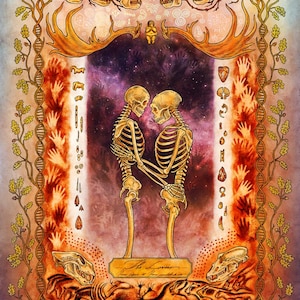 The Lovers  Lustre print  -   Hominid Sapiens Neanderthal Evolution tarot Spiritual Wall art