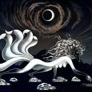 Kitsune Witch Lustre print  -  mythological Japanese folklore yokai creature wall art