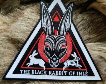 The Black Rabbit of Inlé - Woven Patch - Skeleton Death Watership down Bunny Nature Circle of Life