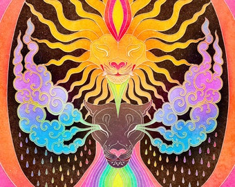 Refraction print      -  Lion Selflove friendship love psychedelic