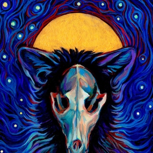 Starry Night print - Fox Van Gogh stars skull macabre horror