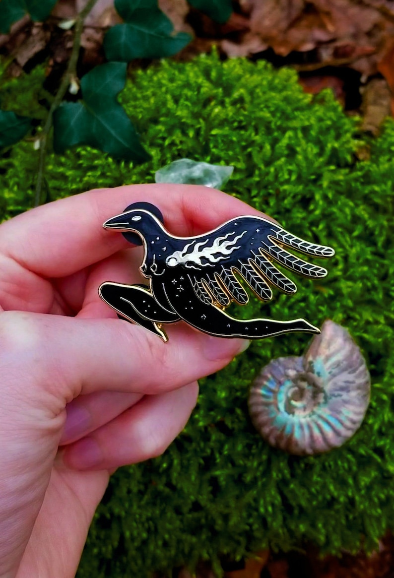 Hedge Rider Hard Enamel Pin Goddess Bird Witch Stars Raven Feminine Spiritual image 3