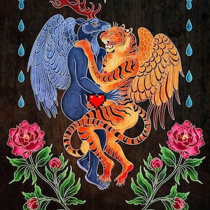 His Tigress      -   Occult Pagan Tiger Stag Deer Love Spiritual Tarot Spiritual Wall art