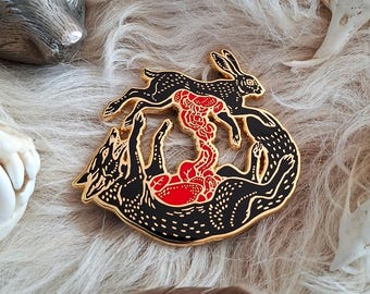 Red Thread of Fate Enamel Pin REDUX -  Fox Rabbit Hare Circle of Life Vulture Culture Macabre