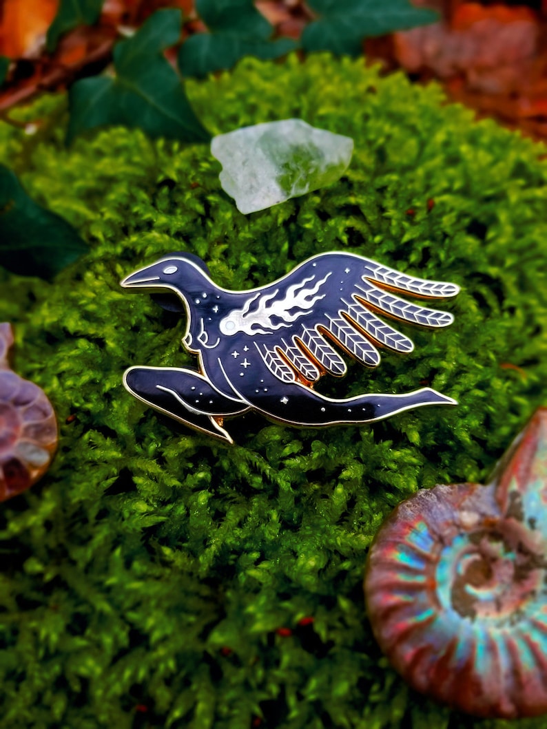 Hedge Rider Hard Enamel Pin Goddess Bird Witch Stars Raven Feminine Spiritual image 5