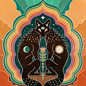 Shared Consciousness  Lustre print    -  Coyote Canine Wolves Twinflame Rainbow Conjoined Spiritual Tarot Spiritual Wall art