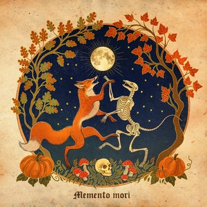 Memento Mori Lustre print foxes pagan samhain halloween nature