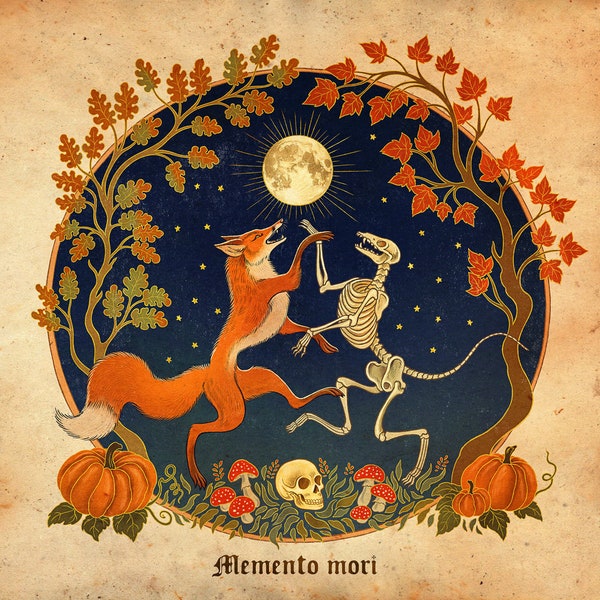 Memento Mori Lustre print foxes pagan samhain halloween nature