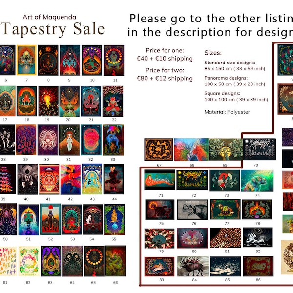 Art Tapestries SELECTION ONE - Wall Art Tapestry Fabric Occult Pagan Tarot Visionary Psychedelic Animism