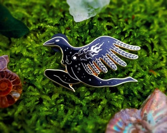 Hedge Rider  Hard Enamel Pin   -  Goddess Bird Witch Stars Raven Feminine Spiritual