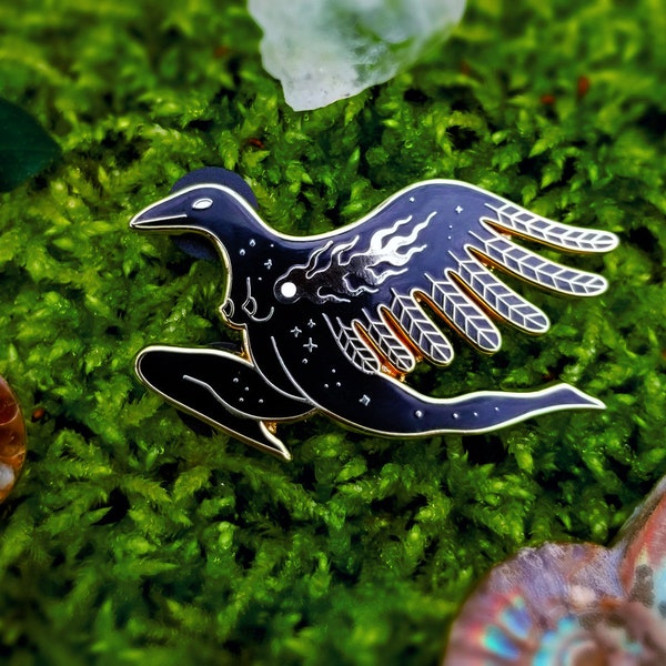 Hedge Rider Hard Enamel Pin - Goddess Bird Witch Stars Raven Feminine Spiritual