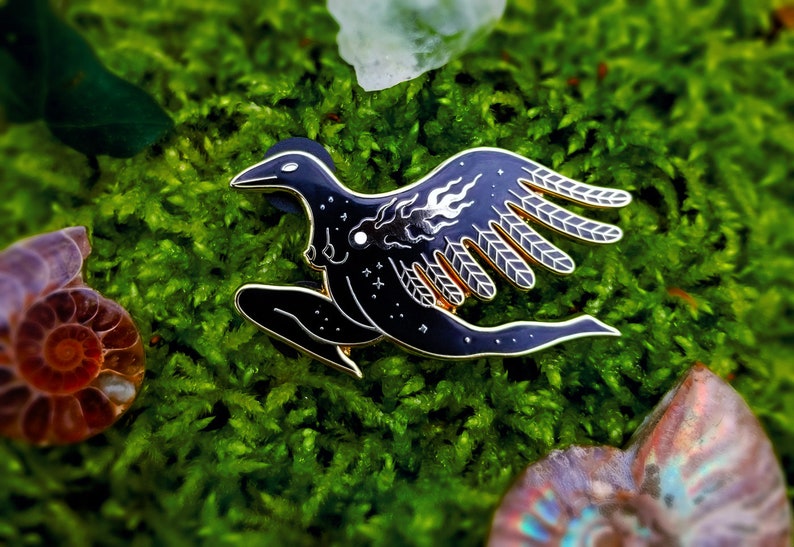 Hedge Rider Hard Enamel Pin Goddess Bird Witch Stars Raven Feminine Spiritual image 1