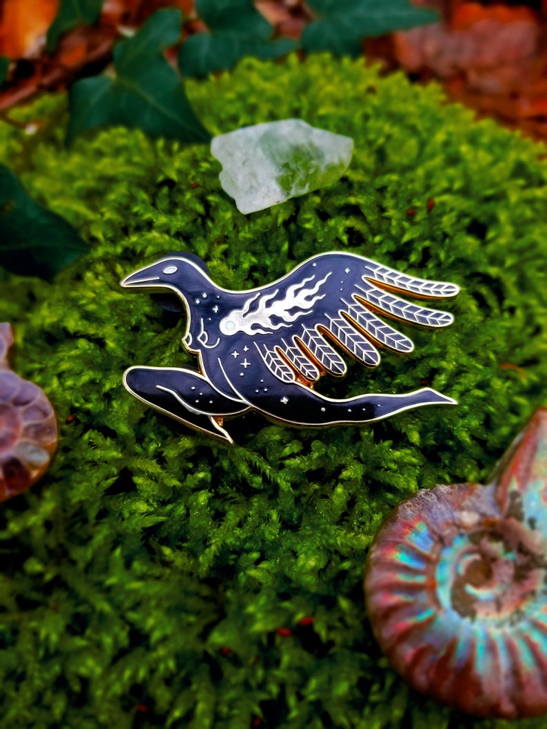 Hedge Rider Hard Enamel Pin Goddess Bird Witch Stars Raven Feminine Spiritual image 2