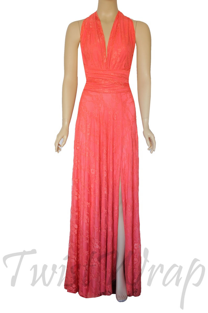 Lace Bridesmaid Dress Infinity Coral Dress With Slit Etsy