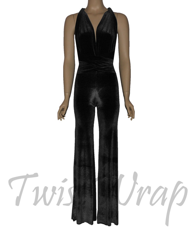 Black Velvet Jumpsuit Infinity Flare Pants Overall Convertible Etsy