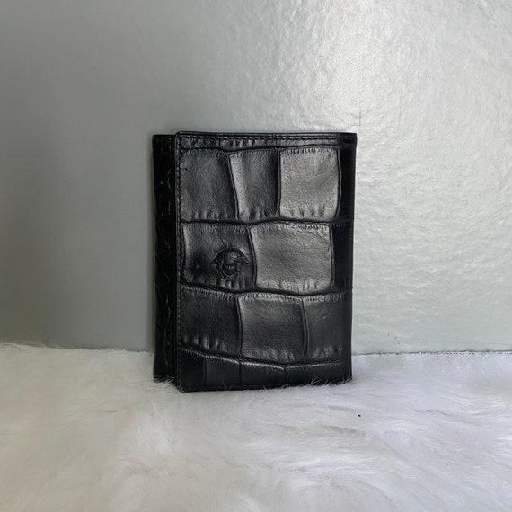GIANNI VERSACE Vintage Black Croc Embossed Leather Card Holder