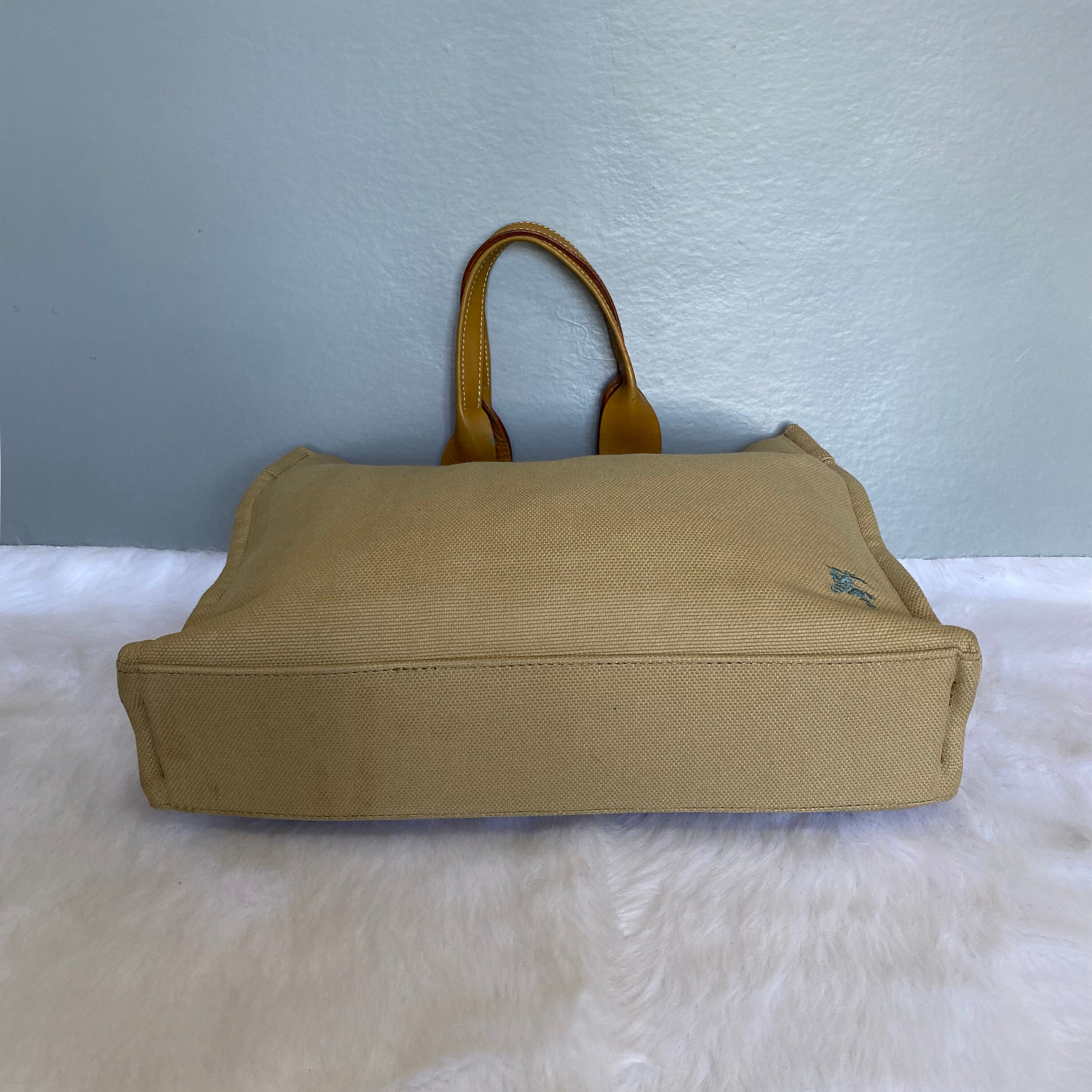 Burberry Blue Label Brown Khaki Canvas Leather Tote Bag