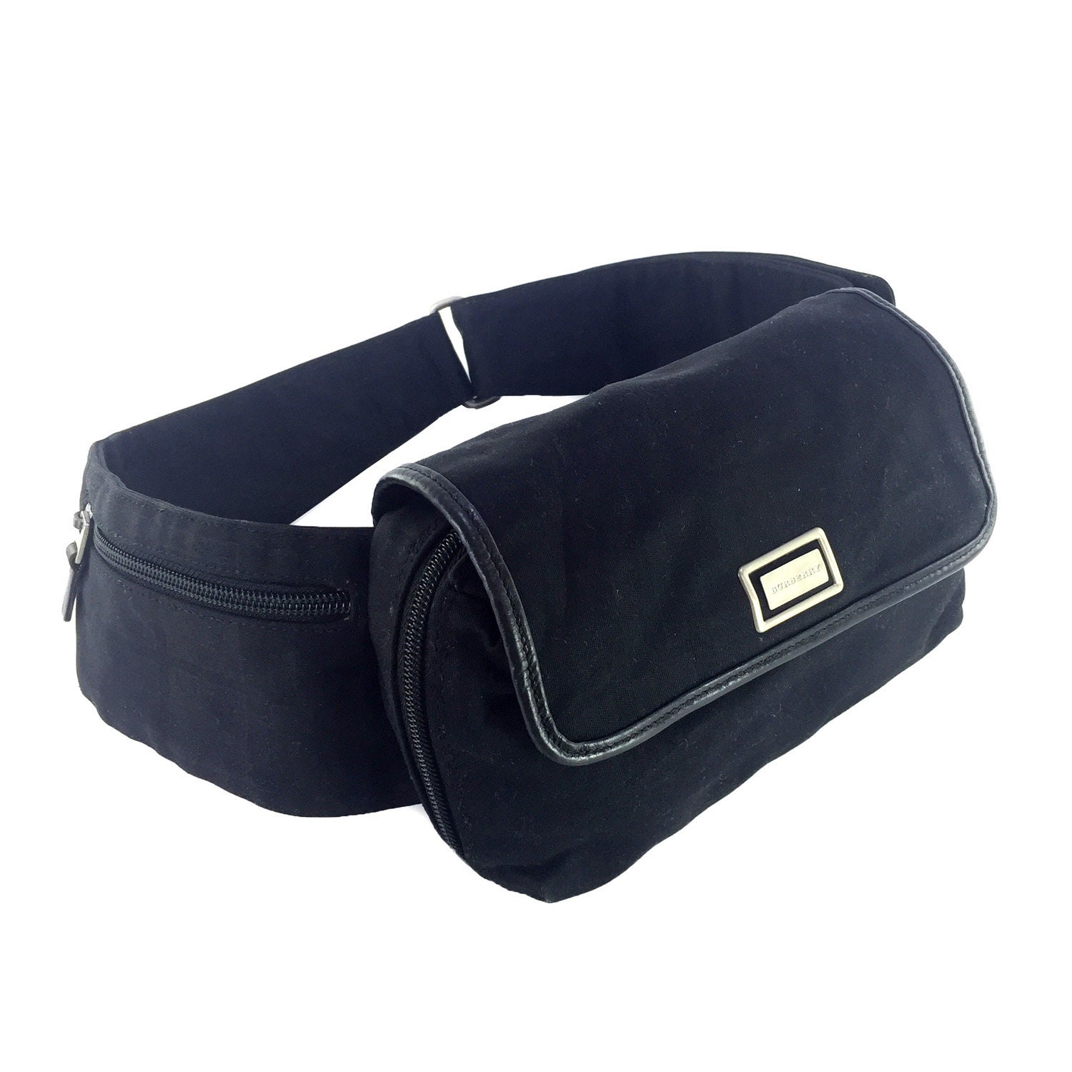 BURBERRY London Vintage Black Canvas Fanny Pack Waist Bag 