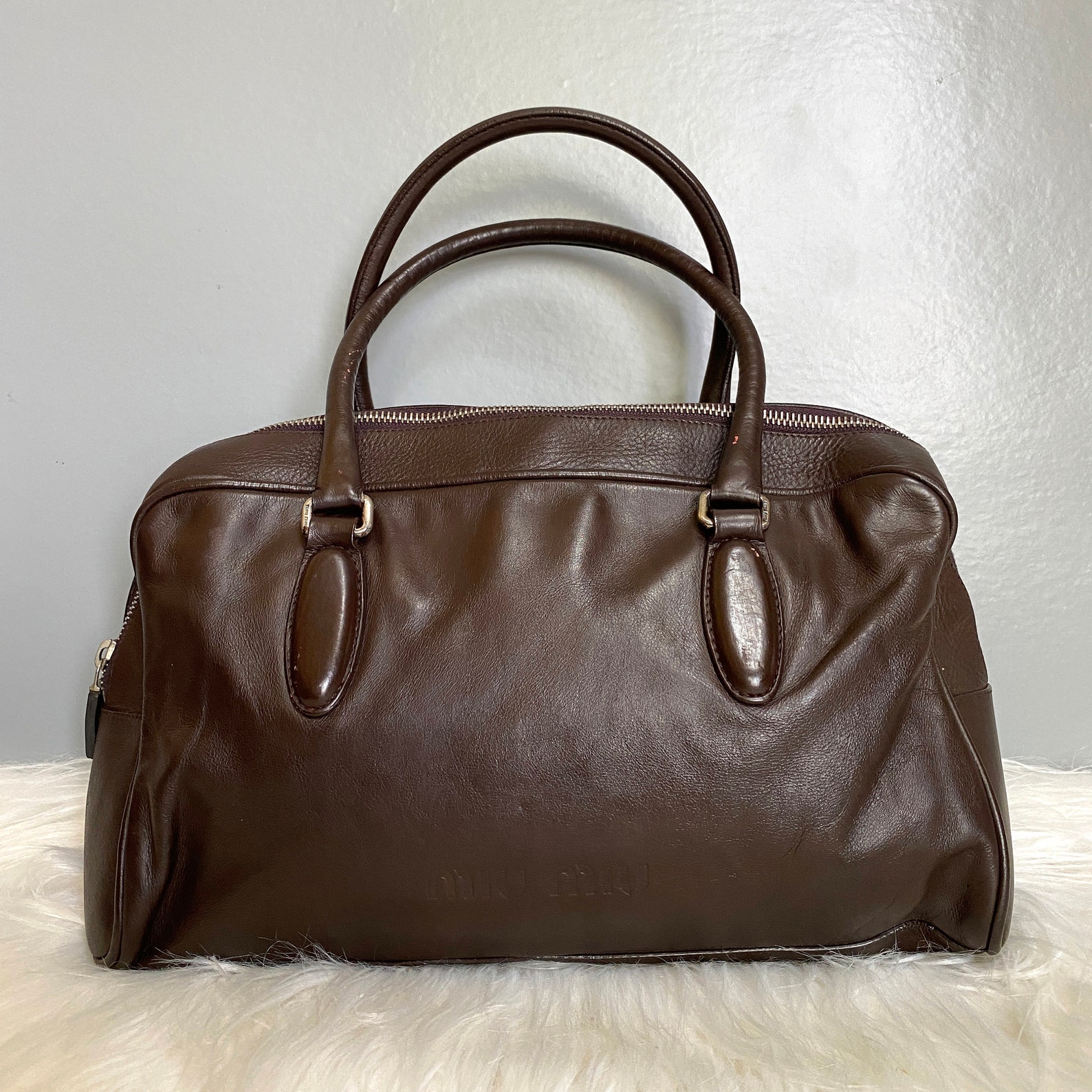 MIU MIU Vintage Dark Brown Leather Bowler Bag Etsy
